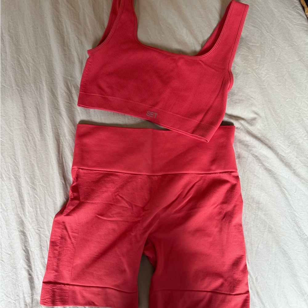 SET Active Vibrant Red Ribbed Set - image 1